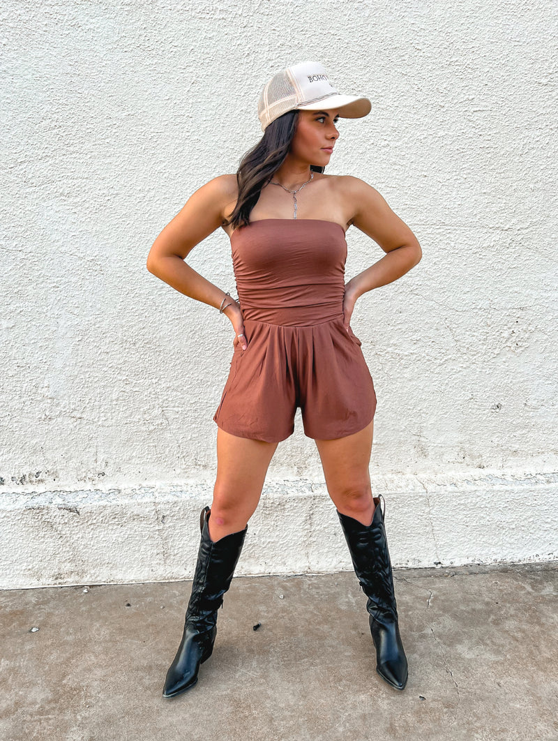 The Hollis Romper in Cocoa