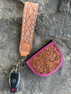 Floral tooled leather keychains