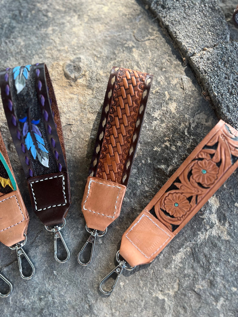 Floral tooled leather keychains